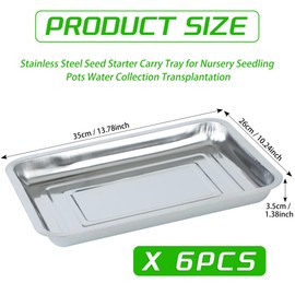 WBCBEC Plant Germination Trays, Stainless Steel Plant Trays Stainless Metal Trays Stainless Steel Seed Starter Carry Trays Nursery Seedling Pots Water Collection Transplantation (6PCS)
