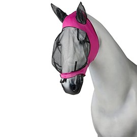 HORZE Soft Stretch Breathable Lycra Mesh Insect Fly Mask with Ear Protection - Pink - Horse