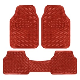 BDK Metallic Chrome Car Floor Mats All-Weather Universal Fit Automotive Floor Mats for Cars SUVs, Floor Mats for Trucks, Car Mats Full Set Front & Rear, Non-Slip Shiny Durable Heavy Duty - Red