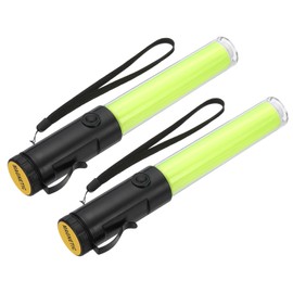 PATIKIL 2 Pack 11 Inch Signal Traffic Wand, Air Traffic Control Wand LED Flashlight with 3 Flashing Modes Side Clip Wrist Strap Lanyard for Parking Directing Guides, Yellow