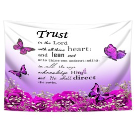 DLTAY Bible Verse Tapestry Wall Hanging Christian Purple Scripture Jesus Floral Butterfly Tapestries for Bedroom Aesthetic Living Room College Dorm Wall Decor (59.1" x 51.2")