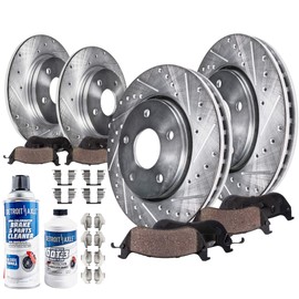 Detroit Axle - Front & 10.31" Rear Drilled Slotted Disc Rotors + Ceramic Brake Pads Replacement for Avenger Caliber Compass Patriot Sebring - 10pc Set