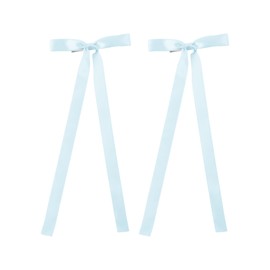 2PCS Silky Satin Hair Bows Hair Clip Ribbon Accessories Ponytail Holder Hair Bow for Women Girls Teens (Light Blue)