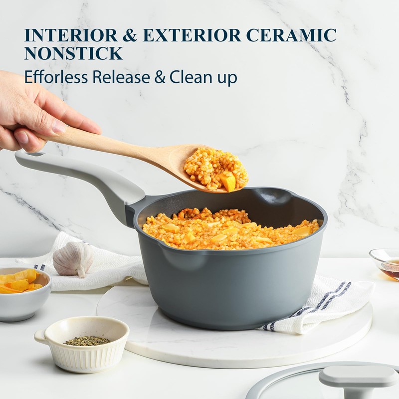PRICUSIS Nonstick Saucepan Set with Lids, 2QT and 2.7QT Ceramic
