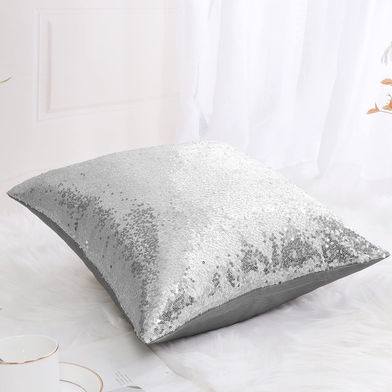 sourcing map Sequin Glitzy Cushion Covers, Shiny Satin Solid Pillow