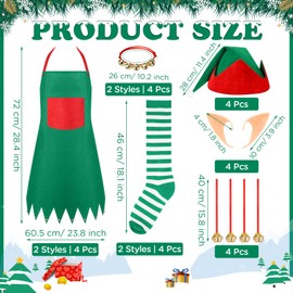 Cutecrop 28 Pcs Christmas Elf Costume Accessories Set Christmas Elf Felt Apron Elf Hat Elf Striped Socks Elf Ears Bell Necklace Bracelet Helper Costume Set for Xmas Party Favor Costume Supplies