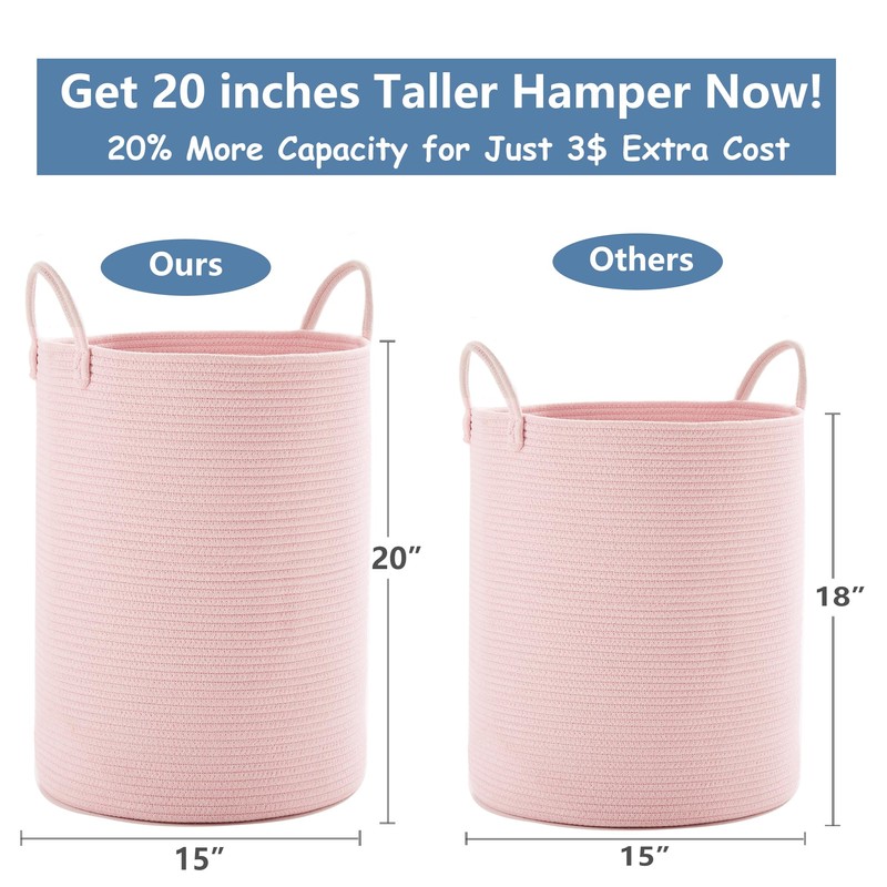 MOJOSCEND 15Dx20H inches Large Pink Hamper Laundry Basket for Baby