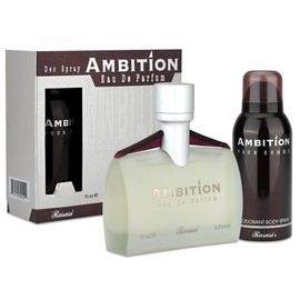 Rasasi Ambition 2-Piece Set for Men, (2.3 Oz Eau De Parfum Spray + 5.0 Oz Deodorant Body Spr)