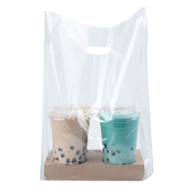 Restaurantware BAGS ONLY: 17.7 x 9.8 x 7.1 Inch To Go Bags 100 Self Standing Take Out Bags - Fits 4 Cup Drink Carrier Premium Clear Plastic Food Bags For To Go Meals Or Drinks