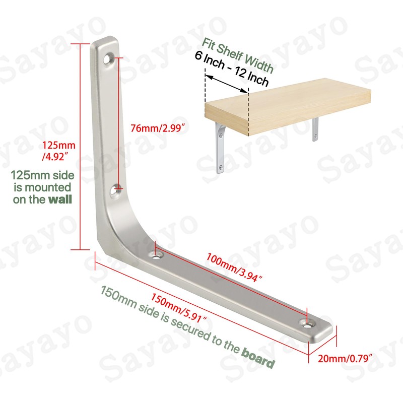 SAYAYO Wall Shelf Bracket 6 x 5 Inch, Stainless Steel