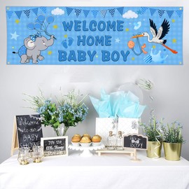 Shuitouk Welcome Home Baby Boy Banner Flags for Outside 24x72 Inch Outside Single sided Its a Boy flag Baby Shower Wall Flag Stork Sign House Yard Banner Parties Decorations