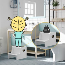 HOOBRO Step Stool for Kids, Two Step Toddler's Stool, Kids Potty Training Stool with Handles, Non-Slip Pads for Safety, Easy to Move, for Sink, Bathroom, Bedroom, White WT01JD01G1