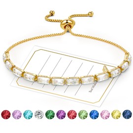 Ahokei Gold Bracelet For Women Tennis Bracelets For Women Gold Plated Bracelet With Long Cubic Zircon, Adjustable Bracelet For Women Birthstone Bracelet Gold Tennis Bracelet White Bracelet For Women