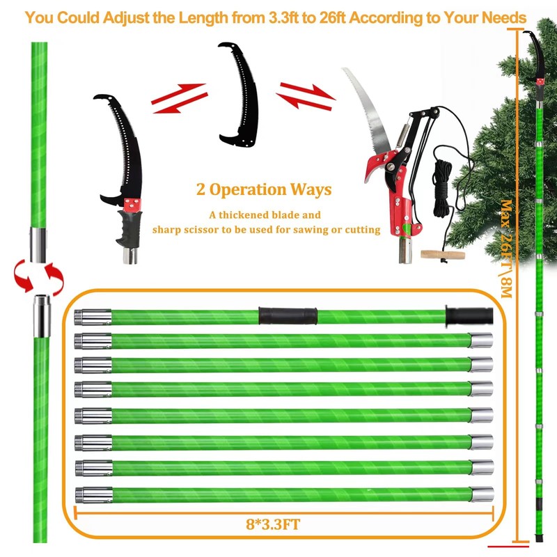 YTFLOT 2-32 Feet Pole Saws For Tree Trimming Manual Pole