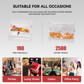 YIXWZAS Raffle Ticket Spinner, Acrylic Raffle Drum with 2000 Raffle Tickets, Transparent Raffle Box for Professional Raffles Lottery Games, Bingo, Raffle Balls