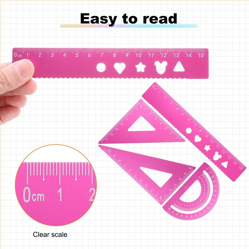 HARFINGTON 4pcs Triangular Ruler Set 15mm Aluminum Ruler Geometric Protractor