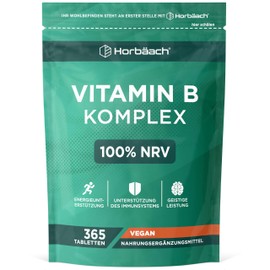 Horbaach Vitamin B Complex | All 8 B Vitamins: B1, B2, B3, B5, B6, B7, B9 and B12 | 1 Year Supply - 365 Vegan Tablets