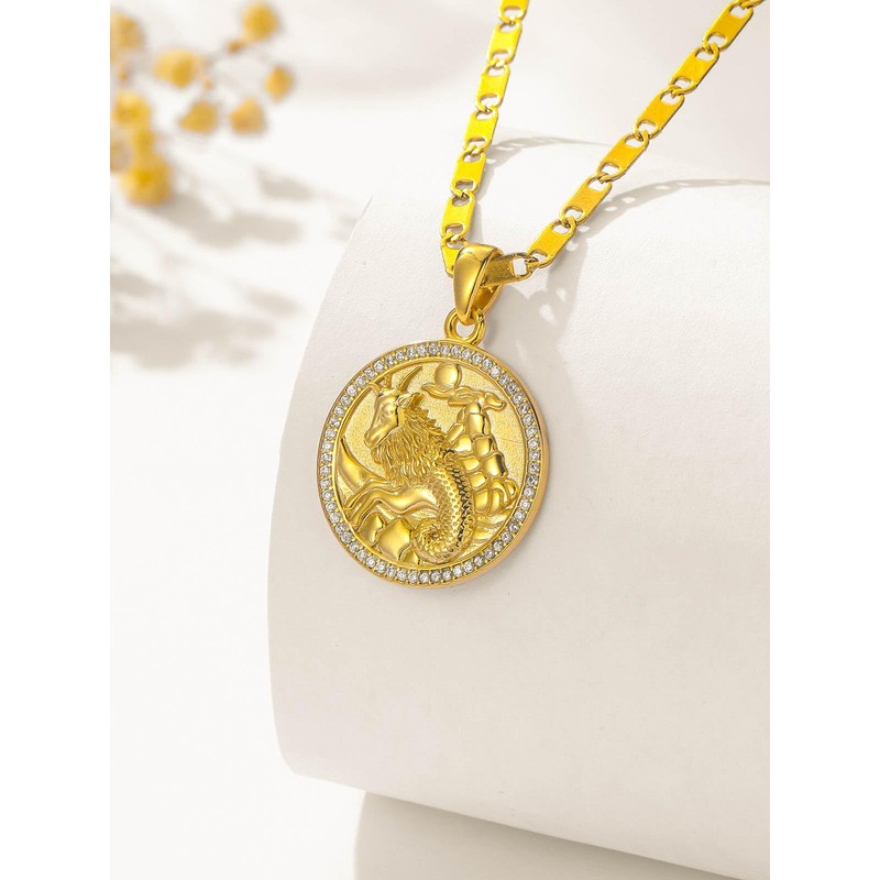 GUANMTY Gold Capricorn Necklace For Women Sterling Silver Capricorn Zodiac