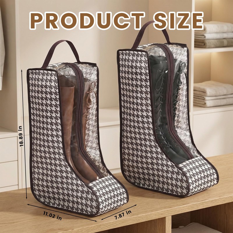4 Pcs Boot Bags with Handles for Cowboy Boots Houndstooth