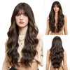 CGVG Brown Wig with Highlight Long Wavy Wig with Fringe