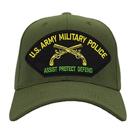 PATCHTOWN US Army Military Police Hat/Ballcap Adjustable One Size Fits Most (Multiple Colors & Styles) (Olive Green, Add American Flag)