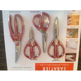 Kitchen Scissors 4 Piece All Purpose Micro-Serrated Stainless Steel Herb Poultry Sabatier Red