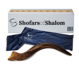 Shofars Of Shalom Kudu Shofar Horn, Original Beautiful Half Polished Half Natural Finish, Easy Blowing with deep, rich sound | Includes beautifully embroidered Shofar Bag | 23"-27"
