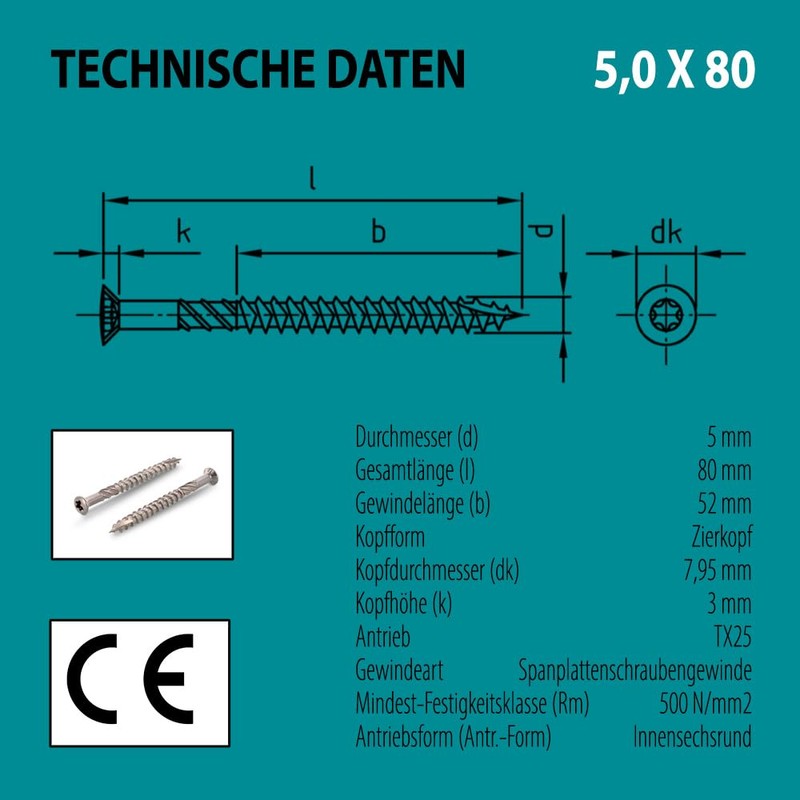 VOOXA Premium | Pack of 100 Patio Screws 5 x