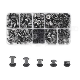 MABAHON 100 Set Chicago Screws Book Screws 4/6/8/10/12 mm Rivet Chicago Binding Screws Nails Rivets Chicago Button Screw Rivets for Leather Belt DIY Decoration Glossy Black