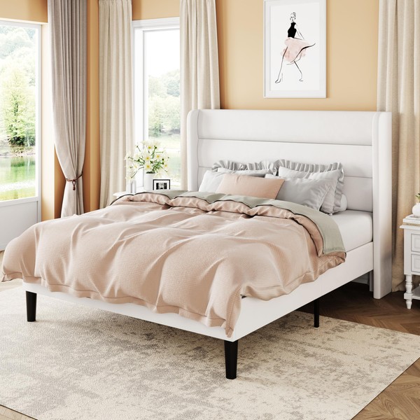 Allewie Queen Size Platform Bed Frame with Velvet Upholstered Wingback