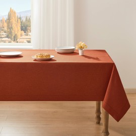 ZeeMart Burnt Orange Tablecloth, Farmhouse Linen Style Fall Table Cloth Rectangle Table Cloths 52 x 70 Inch Dark Orange, Wrinkle Resistant Washable Heavy Weight Tight Weave TableCloths