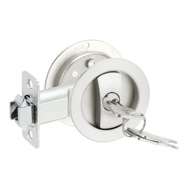 PATIKIL Round Recessed Door Lock with Keys, Pocket Door Lock Invisible Hardware Privacy Sliding Door Lock for Bathroom Bedroom Barn Door for 1-3/8" to 2" Thickness Door, Silver