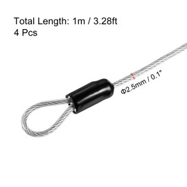 PATIKIL Security Steel Cable 2.5mm x 1m/3.28ft Coated Luggage Lock Wire Rope with Double Loop Transparent 4 Pack