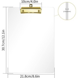 Honagu Acrylic Clear Clipboards, Transparent Plastic Clipboard with Gold Strong Clip Hidden Hanging Hole, A4 Letter Size Clipboards for Nurses, Art Student, Teachers,School & Office Supplies, 6PC