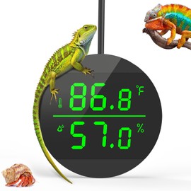 QZQ Reptile Thermometer and Humidity Gauge, LED Digital Thermometer Hydrometer, Reptile Tank Accessories for Bearded Dragon, Crested Gecko, Snake, Jumping Spider, Lizard, USB Power Supply (Black)