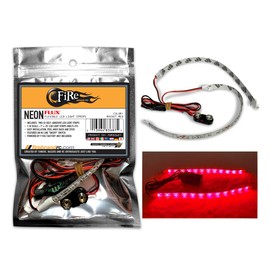 FIRE BRAND RC® NEON-Flux LED RC Lights. (RED) Flexible LED RC Light Strips (7" x.25), Powered by one 9-Volt Battery (not Included), Backed with self-Adhesive Tape