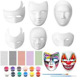 Qilery 30 Pcs White Blank Paper Mache Masks Christmas DIY Paintable Paper Mask Gifts Set for Crafts Masquerade Xmas Party(Mixed Mask)