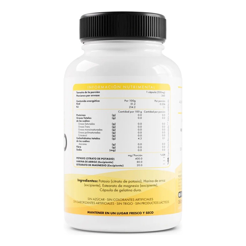 Citrato De Potasio De 365 Cápsulas Mantra Nutrition Sabor Sin