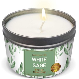 MAGNIFICENT 101 Magnificent 101 Long Lasting Pure White Sage Scented Smudge Candle - 6 Oz - 35 Hour Burn - Made of Soy Wax for House Energy Cleansing, Purification & Manifestation - Soy Candles