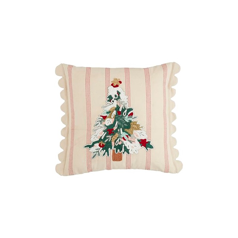 Mud Pie Tree Striped Embroidery Pillow, 18" x 18", Multi