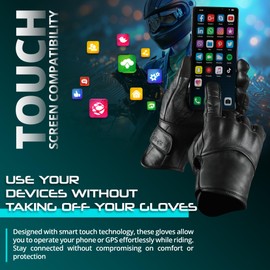 aaasportx Motorcycle Gloves - Men's Leather Motorbike Gloves with Touchscreen Function - Non-Slip Pads for Men & Women(Non-Perforated, Black, X-Large)