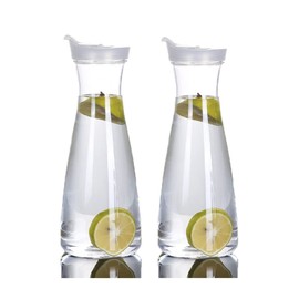 PARTSQUEEN 2 Pack Acrylic Water Carafe with Flip Top Lid, Food Grade & Recyclable Shatterproof Pitcher - for Water, Iced Tea, Juice, Lemonade, Milk, Cold Brew, Mimosa Bar