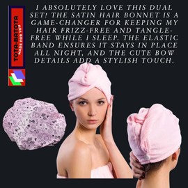 TOTA-BATOTA 2 in 1 Hair Care Set, Shower Cap Bonnet and Microfiber Hair Towel Wrap, Pink 2-Piece Set