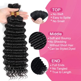 Human Braiding Hair for Boho Braids Curly Deep Wave Bulk Human Hair for Micro Braiding Hair Bohemian Boho Knotless Braids 2 Bundles 100% Human Hair Extensions No Weft Natural Color