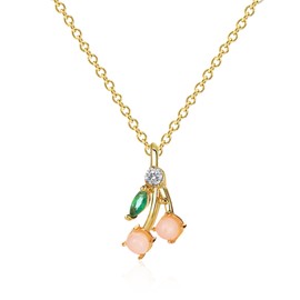 YISXVD Cute Colourful Crystal Apple Cherry Necklace for Women Lifelike Fruit Pendant Choker Necklace (Pink)