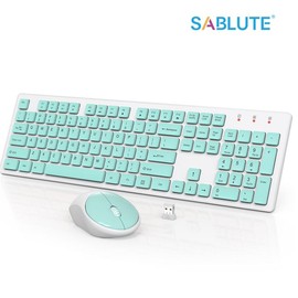 SABLUTE Wireless Keyboard and Mouse, Full-Size Wireless Mouse and Keyboard Combo, 2.4GHz Silent USB Wireless Keyboard Mouse Combo for PC Desktops Computer, Laptops, Windows - Color: Gray