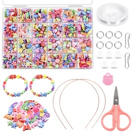 Swpeet 23Pcs Kids DIY Bead Jewelry Making Kit Includes Acrylic Beads Hairband Scissors Pendant Crystal Thread for DIY Arts Girls Gifts and Craft Bracelets Necklace Rings Toy for Age 4 5 6 7 8 9 10 11