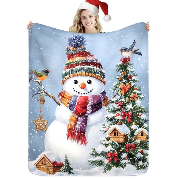 Miyotaa Christmas Snowman Winter Blanket 50Wx60H Inch Xmas Tree Snow
