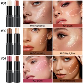 6 Colors Cream Contour Stick Makeup Kit, Shades with Highlighter, Blush and Bronzer Contour Stick for Sculpt the Cheeks, Long Lasting, Waterproof, Matte & Dewy Finish (SET C)