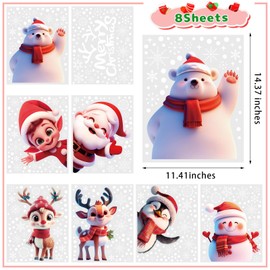 CCINEE 8 Sheets Christmas Window Stickers, Double-Sided Xmas Window Cling Snowflakes Santa Claus Reindeer Snowman Decals for Holiday Indoor Office Decorations
